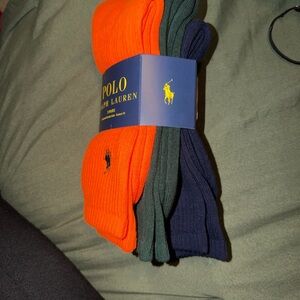Polo by Ralph Lauren Men's Vibrant Orange, Classic Green, and Deep Navy Socks